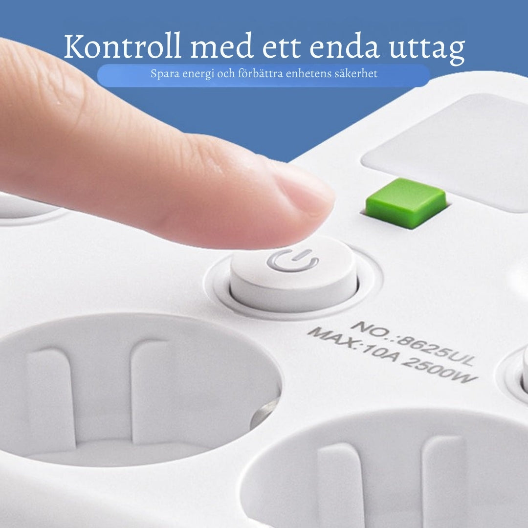 StrömKlar – Kompakt grenuttag med USB-portar och nattlampa