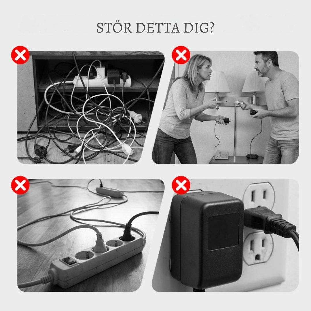 StrömKlar – Kompakt grenuttag med USB-portar och nattlampa