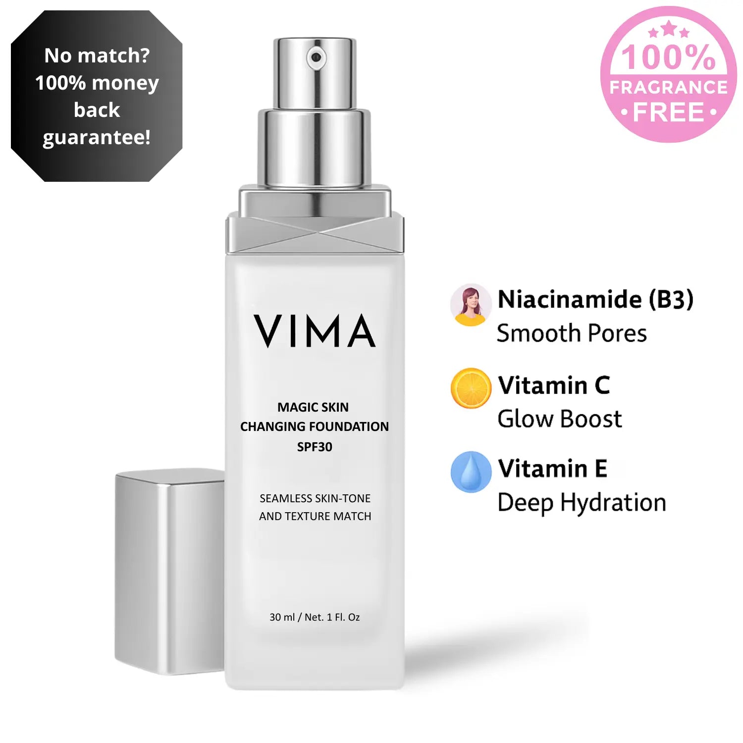 Vima – Anpassande foundation med naturlig finish och SPF 30